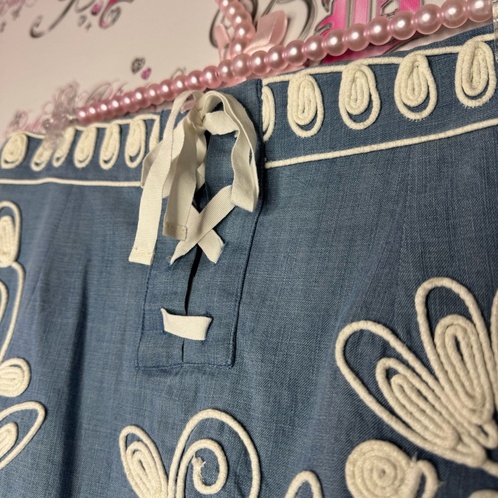 River woods skirt corset lace up tie ribbon embroidered floral flowers denim - Picture 10 of 13